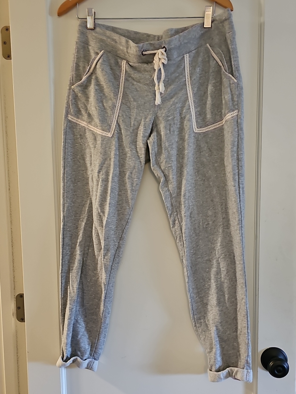 Democracy Gray Drawstring Jogger Pants with Contrast Trim